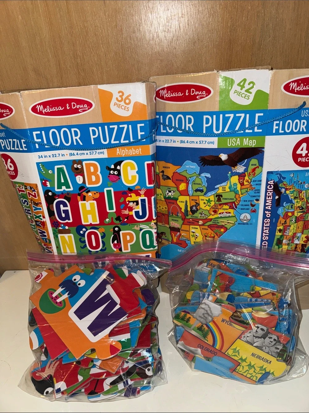 Melissa & Doug Alphabet Giant Cardboard Floor Puzzle + Map Puzzle Free